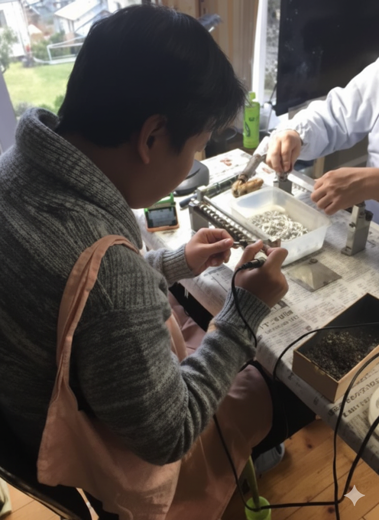 利用者が集中して軽作業に取り組む様子